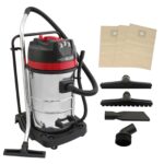 Aspirapolvere Industriale 80L Wet&Dry 3000W, Motore Triplo, Acciaio Inox, 4 Accessori, 3 Sacchetti, Tubo 1.5m, Cavo 9m, Filtro in Tessuto per Pulizia Professionale