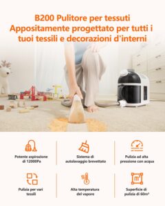 Uwant B200, Lavatappeti, Pulisci divani a vapore, 1900 W, Per Tappeti, Divani, Tende e Abbigliamento | 74DB, 12000Pa - Image 2