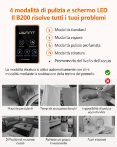 Uwant B200 - Dispositivo di pulizia per tappezzeria, 1900 W, con funzione di pulizia a vapore, adatto per tappeti, divani, tende e vestiti, volume del suono: 74 dB, potenza di aspirazione: 12000 Pa - Image 3