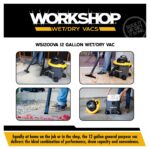 workshop Wet Dry VAC WS1200VA Heavy Duty General Purpose Wet Dry aspirapolvere, 12-gallon Shop aspirapolvere, 5.0 Peak HP Wet & Dry Vacuum - Image 4