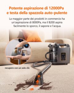 Uwant B200 - Dispositivo di pulizia per tappezzeria, 1900 W, con funzione di pulizia a vapore, adatto per tappeti, divani, tende e vestiti, volume del suono: 74 dB, potenza di aspirazione: 12000 Pa - Image 7